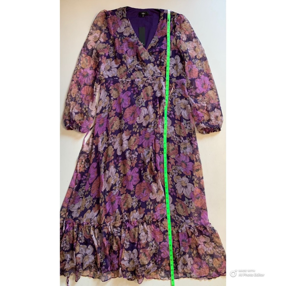 Lulus XL Feeling Sweet Purple Floral Print Long Sleeve Wrap Maxi Dress NWT - Picture 15 of 16